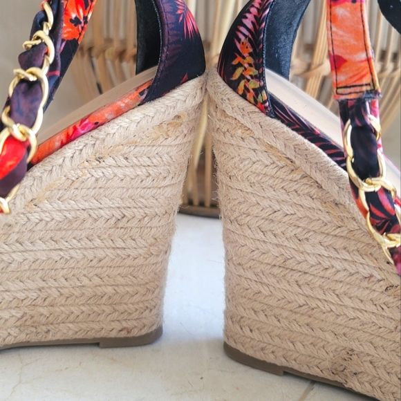 Shoedazzle unique multi color tropical espadrille wedge Sandals size 9.5 - Picture 9 of 10